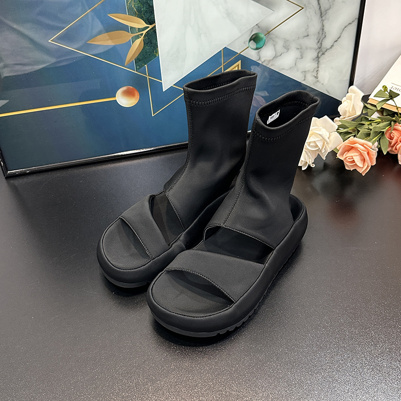 European-style Women's High-Top Open-Toe Backless Sandals - Elastic Summer Fashion Cool Martin Boots for Outdoor Wear