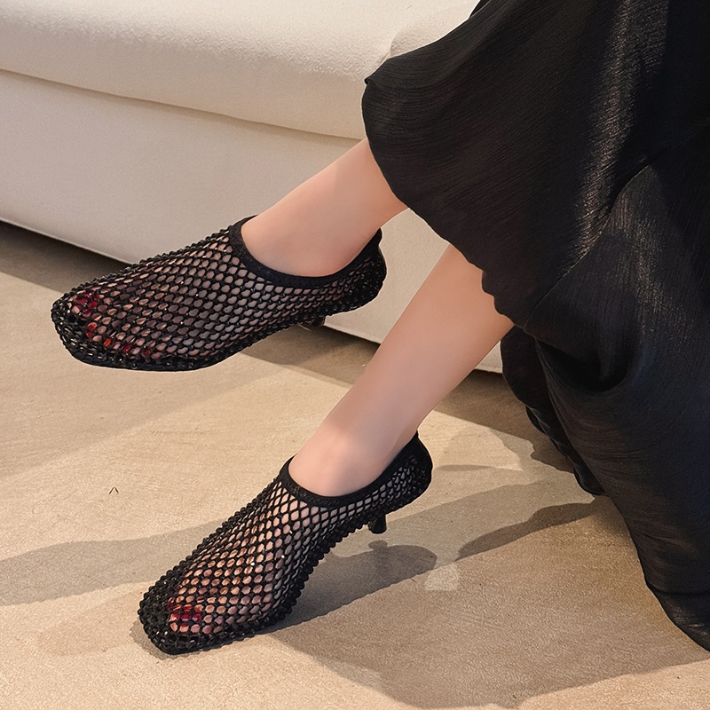 Exquisite Mesh Rhinestone Hollow Square-Toe High-Heeled Sandals for Women - Summer 2025 Fashion, Trendy Thin Heels