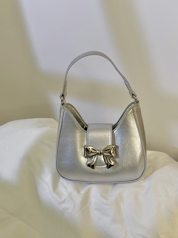 Exquisite Silver Bow Chain Handheld Crossbody Bag for Women - 2025 Niche Design Small Purse