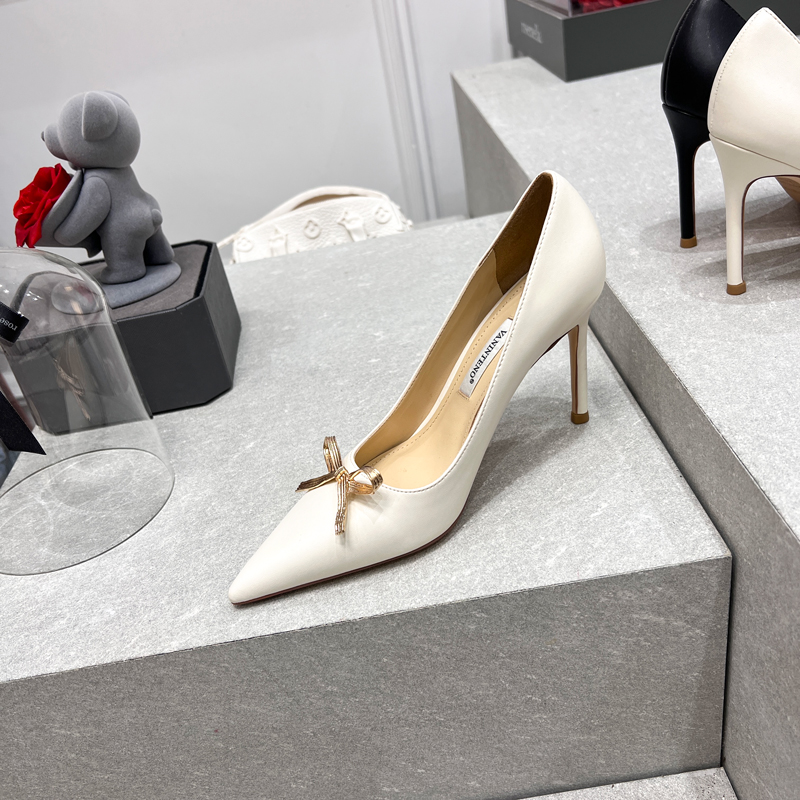 Fairy Style High-Heeled Party Shoes with Pointed Toe and White Bow - Spring Autumn Princess Pumps