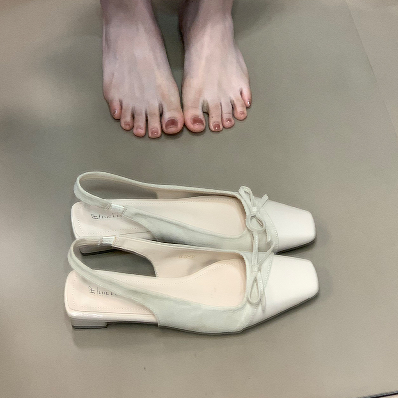 Fairy Style Ocean One Niche Matching Skirt Bag Head Sandals - Women's Backless Flats with Bow Splicing for Gentle Fashion