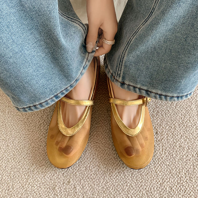 Fashionable Semi-Transparent Mesh Leopard Print One-Strap Ballet Flats for Women - Soft Mary Jane Style with Hidden Height Fashionable Semi-Transparent Mesh Leopard Print One-Strap Ballet Flats for Women - Soft Mary Jane Style with Hidden Height