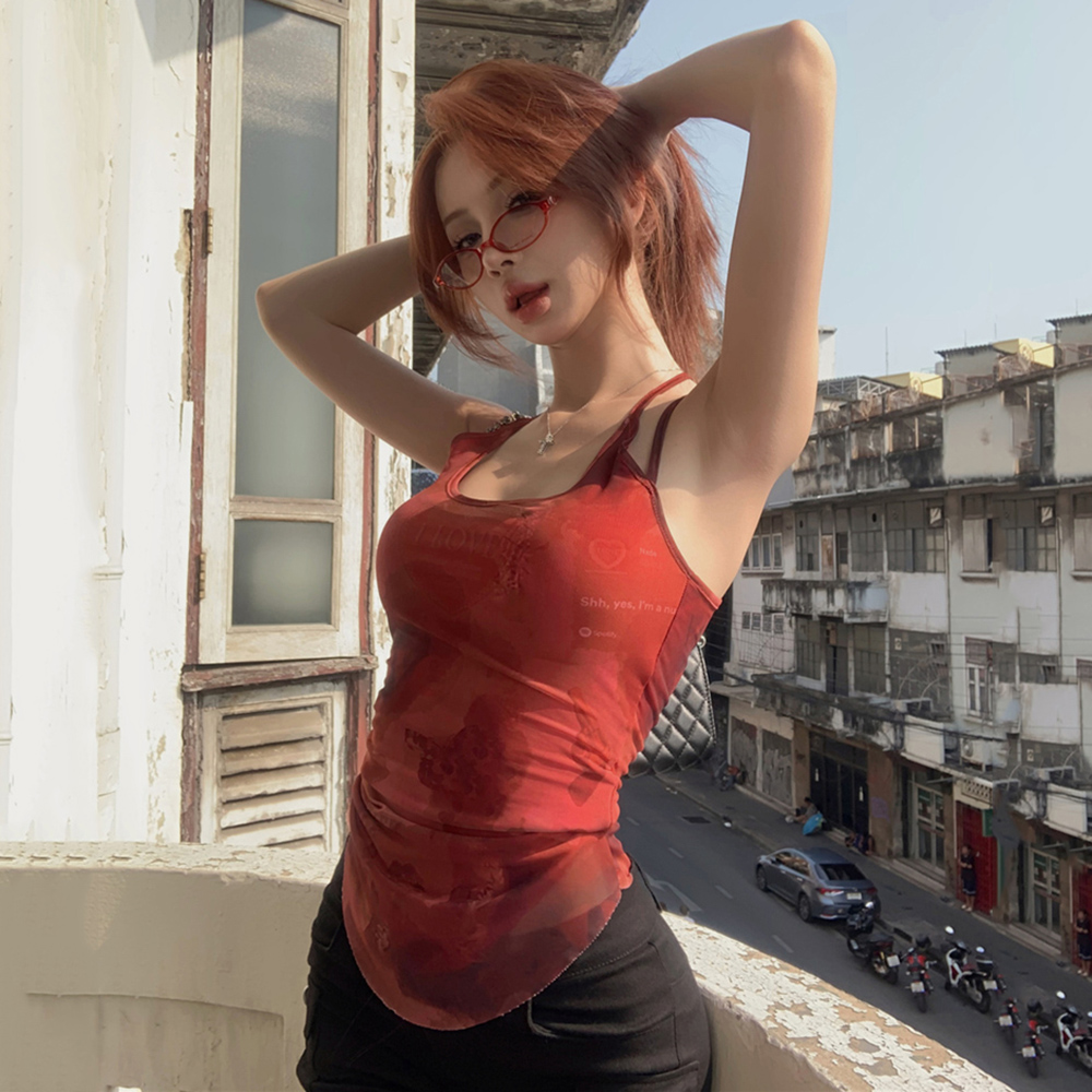 Faux Two-Piece Camisole for Women - K-Pop Jazz Dance Top, Music Festival Outfit, Trendy Summer Style