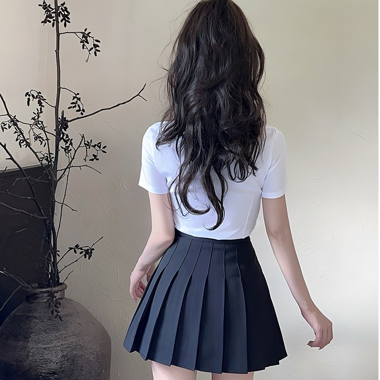 Female Technician JK Uniform Set - Short Sleeve White Shirt with Bow & Pleated Skirt - Stylish Foot Massage Work Outfit Female Technician JK Uniform Set - Short Sleeve White Shirt with Bow & Pleated Skirt - Stylish Foot Massage Work Outfit