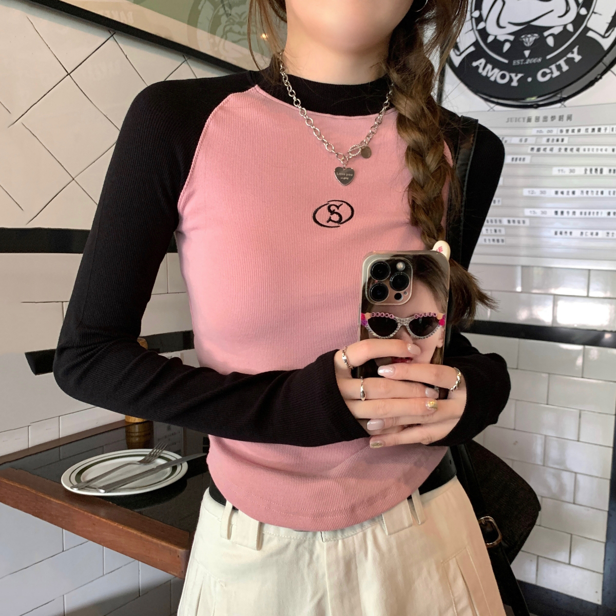 Fitted Long Sleeve T-Shirt for Women, Y2K Jazz Dance Top, K-Pop Music Festival Outfit, Spring Autumn Stylish Top