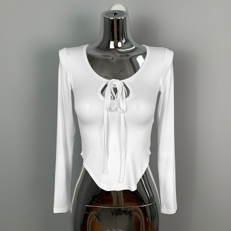 Fitted Long-Sleeve T-Shirt Top for Women - Korean Dongdaemun Style, Sexy Collarbone Cutout, Trendy and Fashionable Fitted Long-Sleeve T-Shirt Top for Women - Korean Dongdaemun Style, Sexy Collarbone Cutout, Trendy and Fashionable