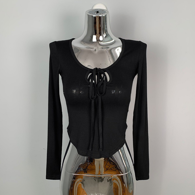 Fitted Long-Sleeve T-Shirt Top for Women - Korean Dongdaemun Style, Sexy Collarbone Cutout, Trendy and Fashionable