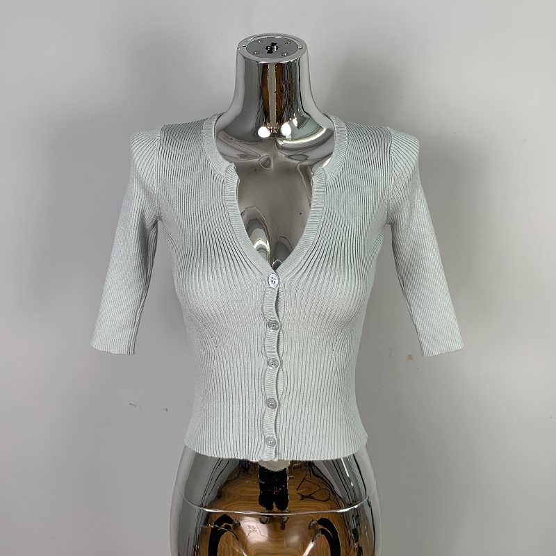 Fitted Sexy V-Neck Knitted Cardigan with Five-Point Sleeves - Korean Dongdaemun Style Women's Top for a Flattering Silhouette