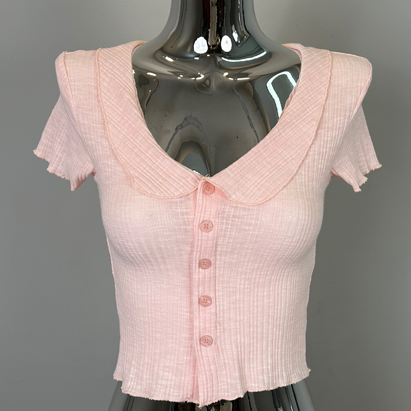 Fitted Short Pink T-Shirt for Women, Slim Fit, Short Sleeves, Summer Cardigan Top, Sweet and Sexy Style Fitted Short Pink T-Shirt for Women, Slim Fit, Short Sleeves, Summer Cardigan Top, Sweet and Sexy Style