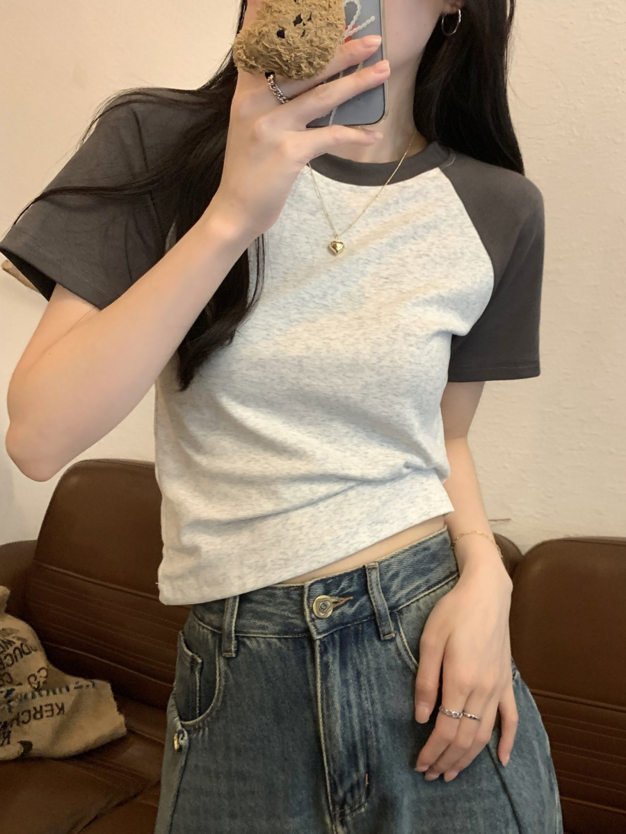 Fitted Short Sleeve T-shirt for Jazz Dance, K-pop Style, Sweet and Spicy Design, European and American Trendy Fashion Fitted Short Sleeve T-shirt for Jazz Dance, K-pop Style, Sweet and Spicy Design, European and American Trendy Fashion