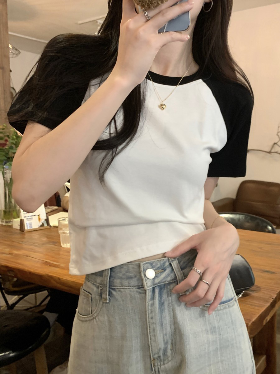 Fitted Short Sleeve T-shirt for Jazz Dance, K-pop Style, Sweet and Spicy Design, European and American Trendy Fashion Fitted Short Sleeve T-shirt for Jazz Dance, K-pop Style, Sweet and Spicy Design, European and American Trendy Fashion