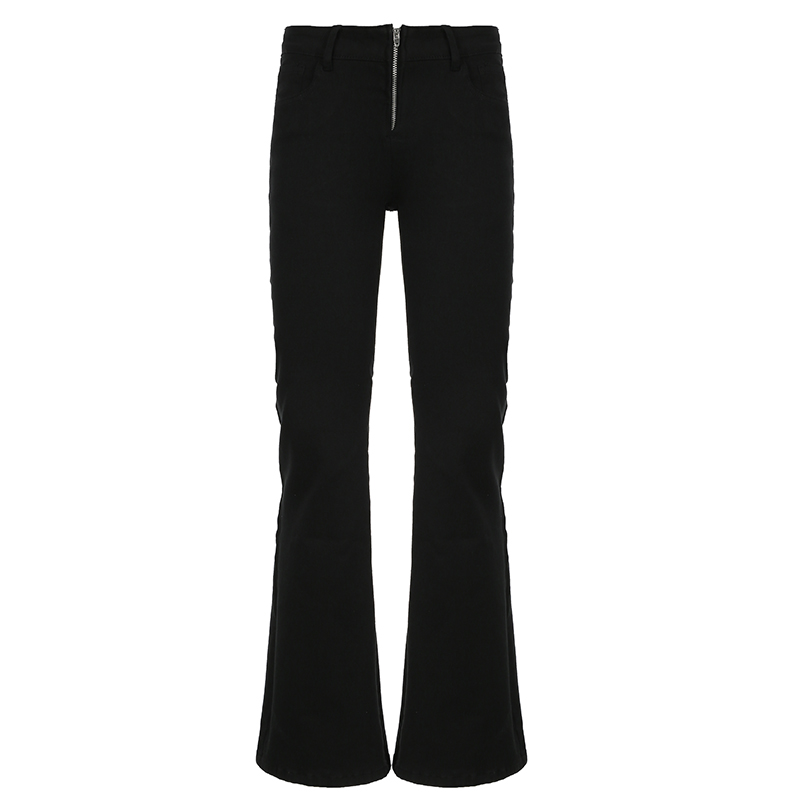 Flared Low-Waist Slim-Fit Jeans for Women - European Style Zipper Spliced Versatile Fashionable Long Pants for Autumn