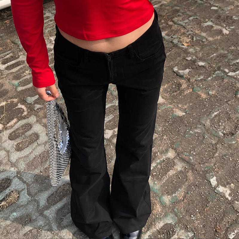 Flared Low-Waist Slim-Fit Jeans for Women - European Style Zipper Spliced Versatile Fashionable Long Pants for Autumn Flared Low-Waist Slim-Fit Jeans for Women - European Style Zipper Spliced Versatile Fashionable Long Pants for Autumn