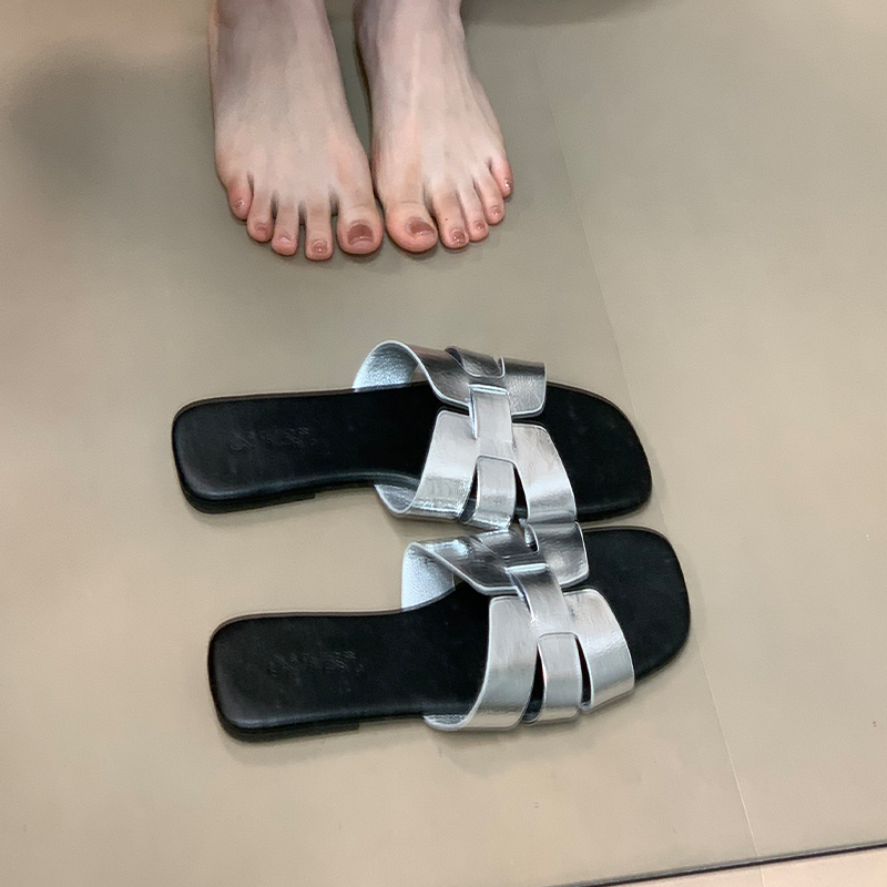 Flat Beach Sandals for Women - French Style One-Strap Slippers for Summer 2025, Casual Outdoor Wear, Commuting Footwear