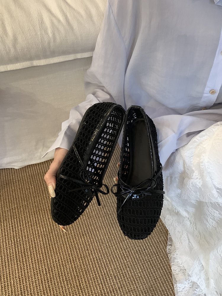 Flat French Mesh Silver Ballet Shoes for Women - Hollow Breathable Evening Footwear for Spring/Summer 2025