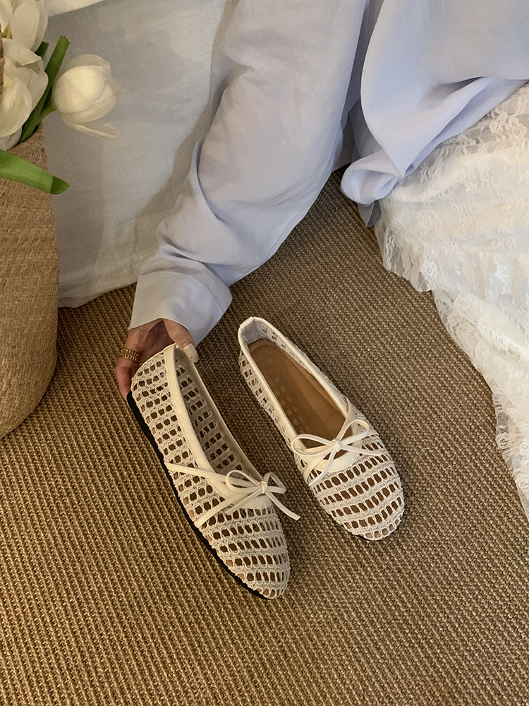 Flat French Mesh Silver Ballet Shoes for Women - Hollow Breathable Evening Footwear for Spring/Summer 2025