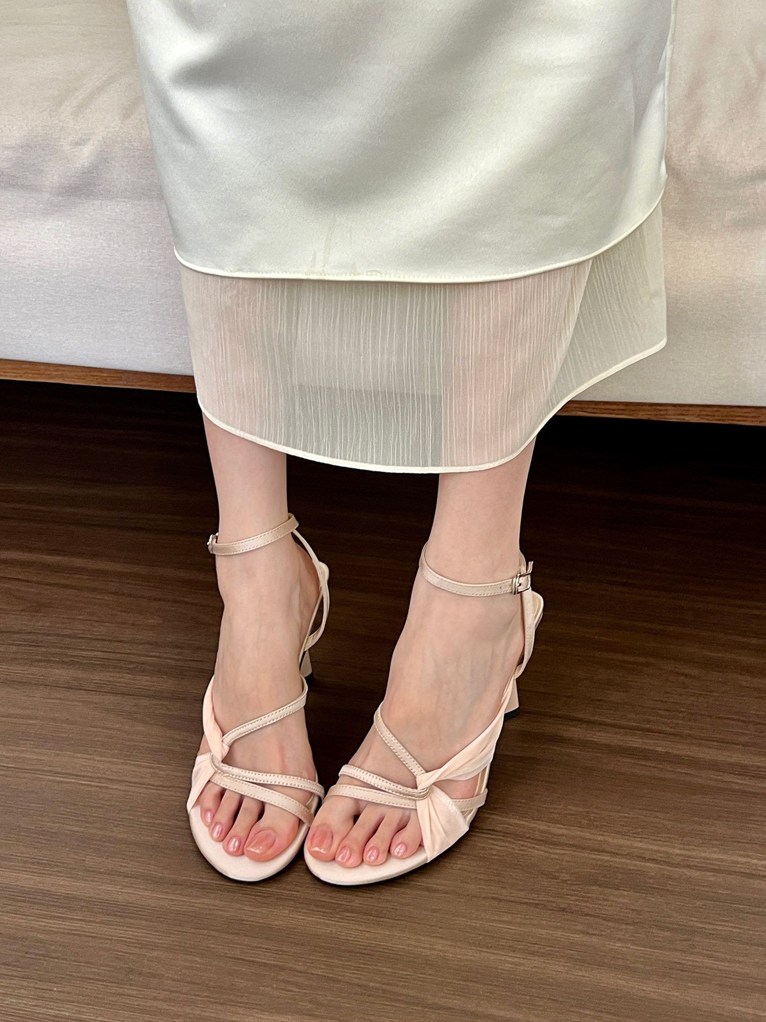 Flesh Pink High Heeled Sandals for Women - Summer Mesh Fairy Style, Elegant Footwear for Parties and Casual Outings