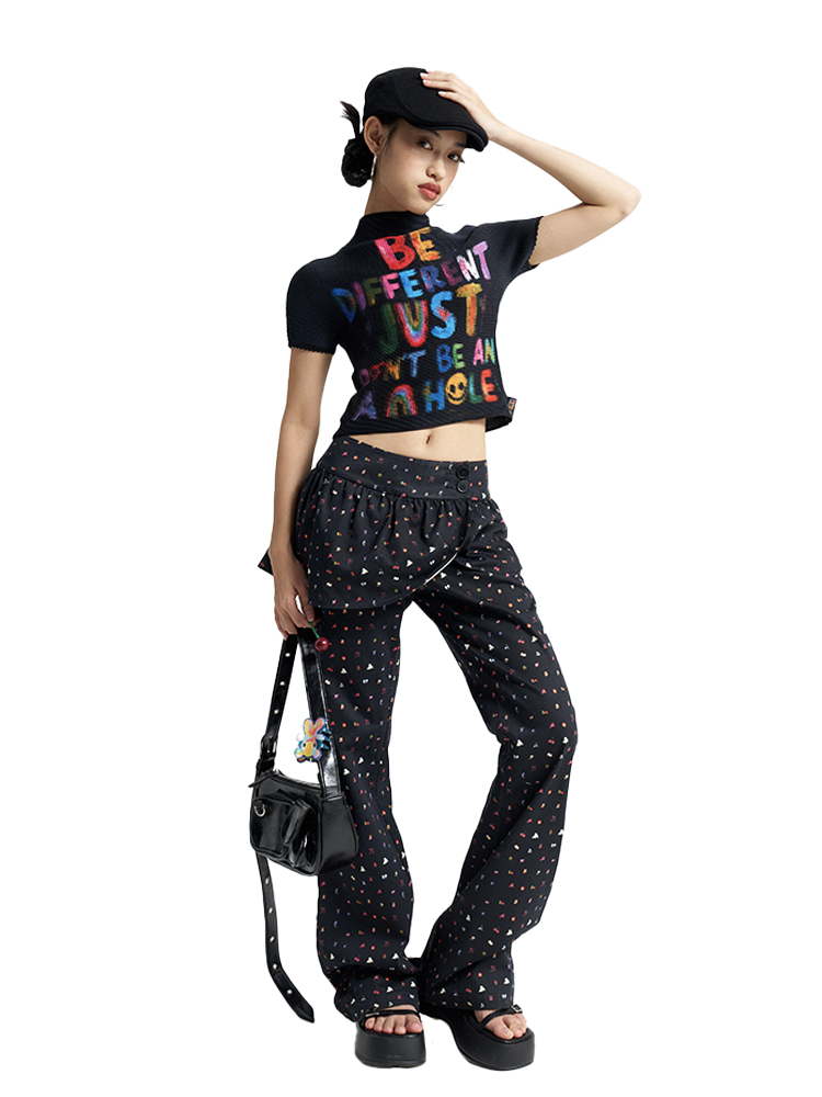 Floral Black Flared Pants - Women's 90s Inspired Skirted Trousers for Trendy Y2K Style