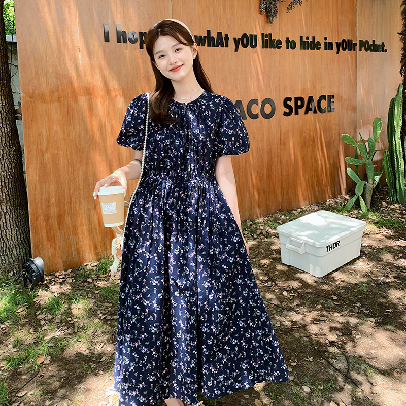 Floral Bubble Sleeve Dress for Women - Summer 2025 High-End Slimming Design, Unique 90s Inspired Tea Break Style