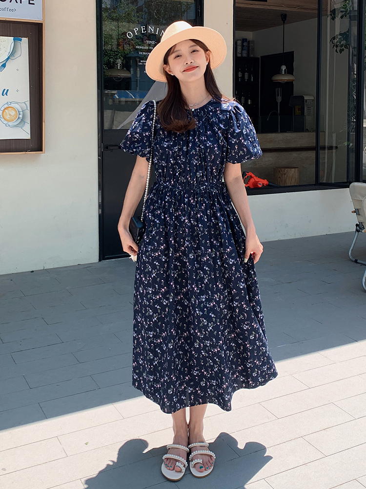 Floral Bubble Sleeve Dress for Women - Summer 2025 High-End Slimming Design, Unique 90s Inspired Tea Break Style Floral Bubble Sleeve Dress for Women - Summer 2025 High-End Slimming Design, Unique 90s Inspired Tea Break Style