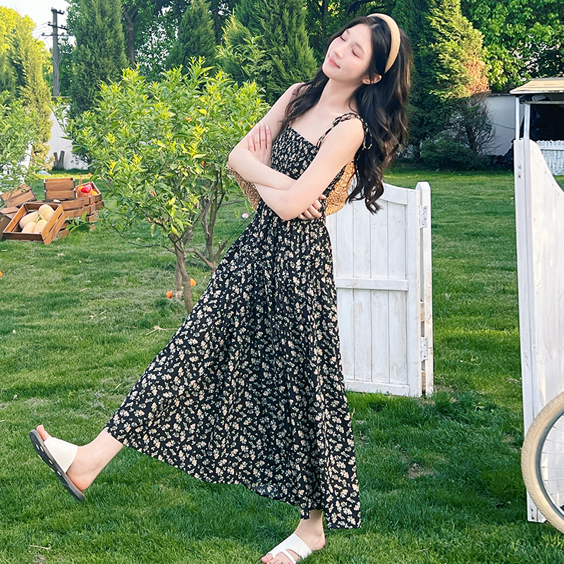 Floral Camisole Dress and Relaxed Cardigan Set for Women - Summer Vacation Chiffon Long Skirt Outfit, Trendy and Stylish