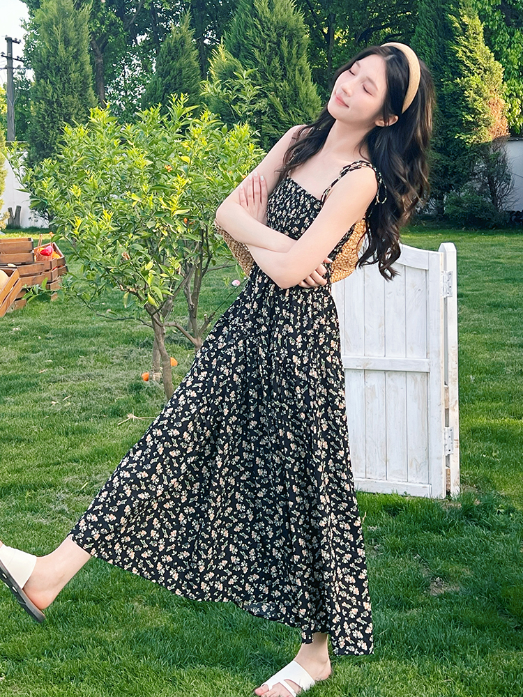 Floral Camisole Dress and Relaxed Cardigan Set for Women - Summer Vacation Chiffon Long Skirt Outfit, Trendy and Stylish