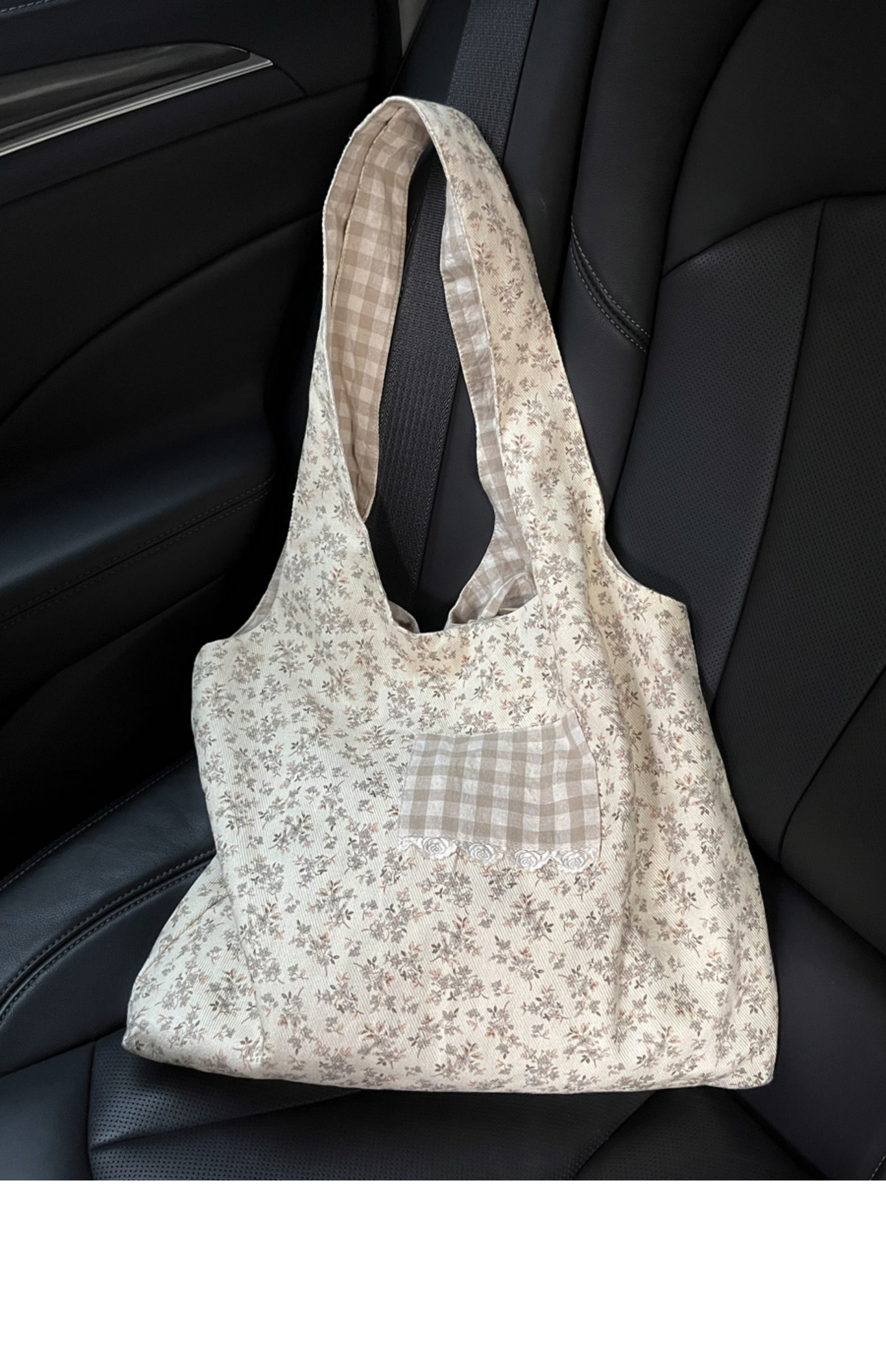 Floral Check Canvas Tote Bag - Fairy-Inspired Artistic College Style, Large Capacity Underarm and Handheld Shoulder Bag