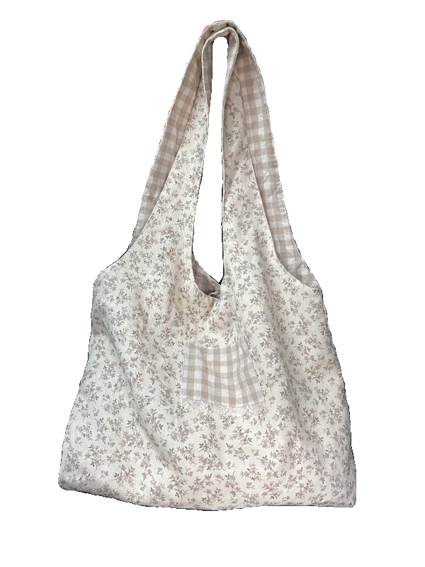 Floral Check Canvas Tote Bag - Fairy-Inspired Artistic College Style, Large Capacity Underarm and Handheld Shoulder Bag Floral Check Canvas Tote Bag - Fairy-Inspired Artistic College Style, Large Capacity Underarm and Handheld Shoulder Bag