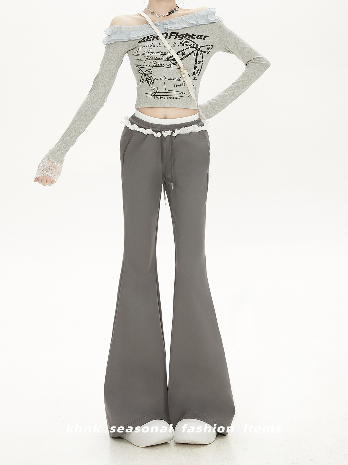 Floral Lace Spliced Double Waist Yoga Pants for Petite Women - Black Slim Fit Flared Style, Perfect for 90s and Y2K Fashion Floral Lace Spliced Double Waist Yoga Pants for Petite Women - Black Slim Fit Flared Style, Perfect for 90s and Y2K Fashion