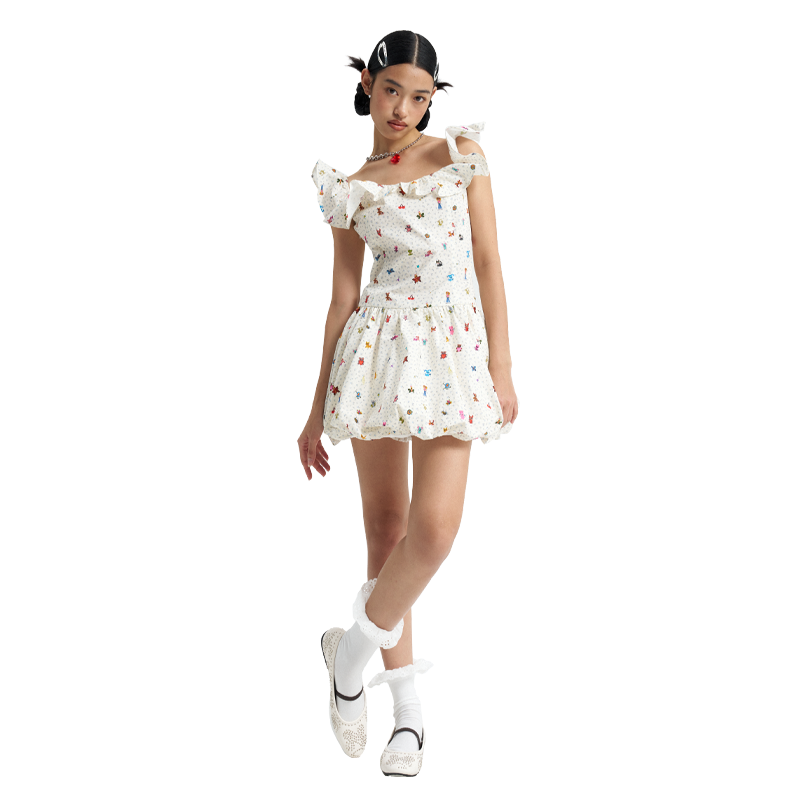 Floral Off-Shoulder Puff Dress - 90s Inspired Summer Style, Perfect for Casual Outings and Parties