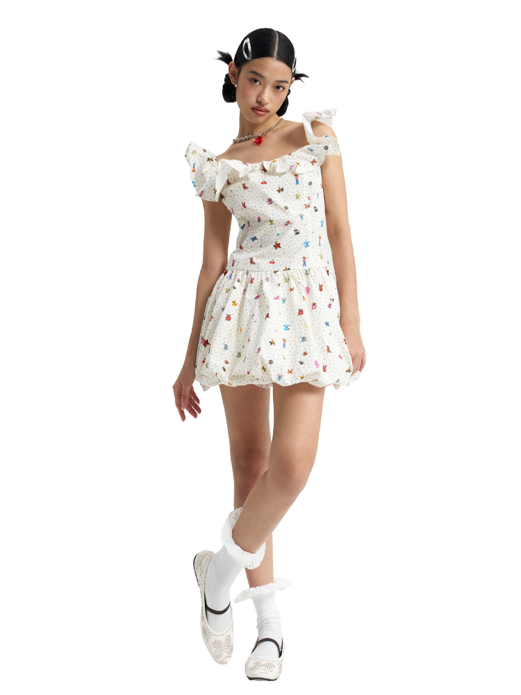 Floral Off-Shoulder Puff Dress - 90s Inspired Summer Style, Perfect for Casual Outings and Parties