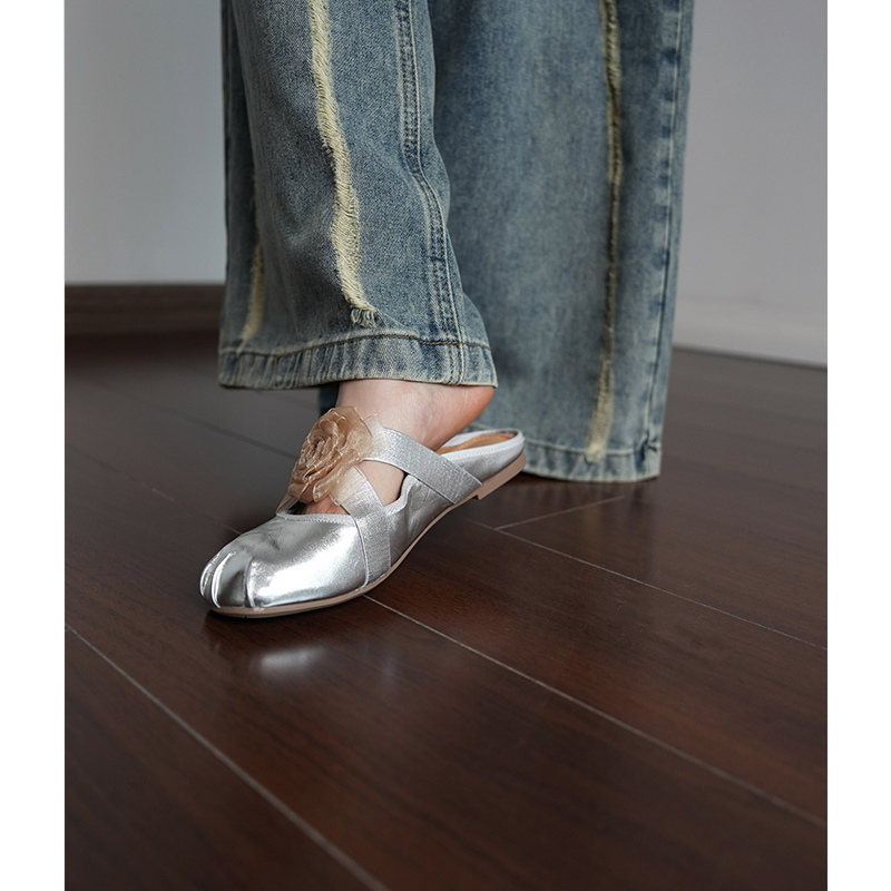 Floral Open-Toe Slippers for Women - Summer Low-Heeled Ballet Shoes, Comfortable Cool Sandals for Vacation Style