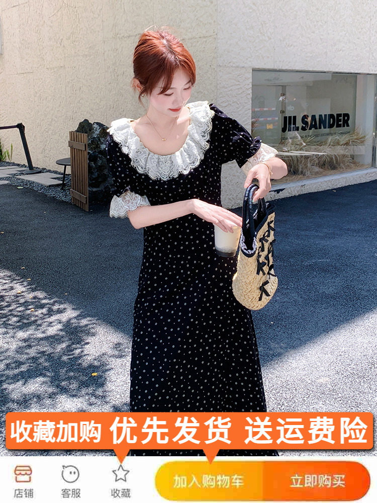 Floral Patchwork Lace Trim French-Style Waist-Cinching Long Dress for Women - Summer 2025 Ankle-Length Fashion Floral Patchwork Lace Trim French-Style Waist-Cinching Long Dress for Women - Summer 2025 Ankle-Length Fashion