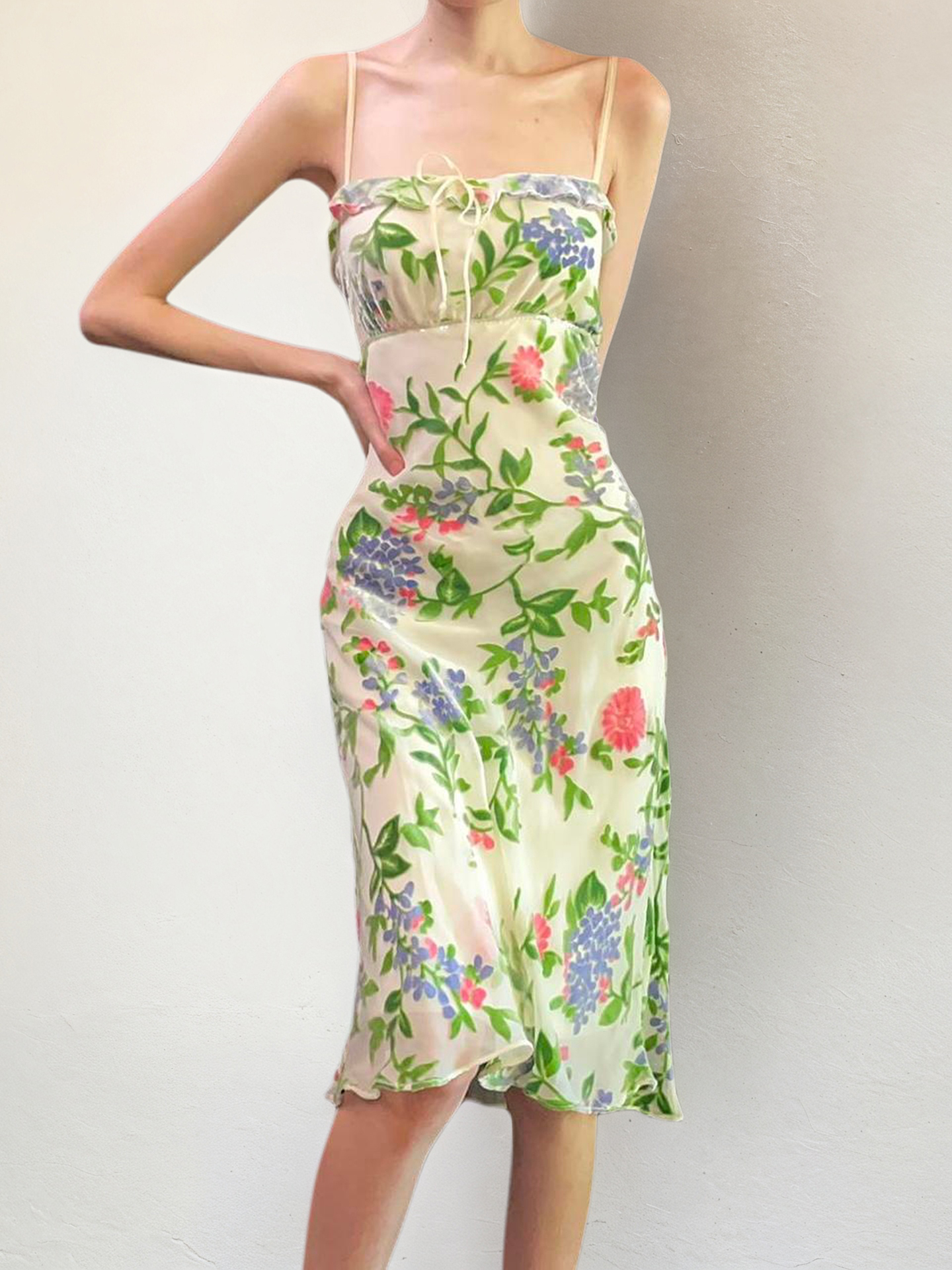 Floral Print Off-The-Shoulder Tulle Midi Dress with Ruffles - French Countryside Style Camisole for Women, Perfect for Summer Events Floral Print Off-The-Shoulder Tulle Midi Dress with Ruffles - French Countryside Style Camisole for Women, Perfect for Summer Events