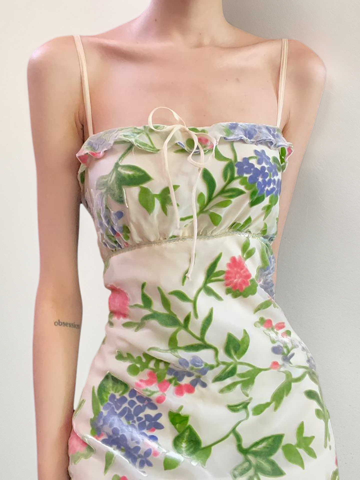 Floral Print Off-The-Shoulder Tulle Midi Dress with Ruffles - French Countryside Style Camisole for Women, Perfect for Summer Events Floral Print Off-The-Shoulder Tulle Midi Dress with Ruffles - French Countryside Style Camisole for Women, Perfect for Summer Events