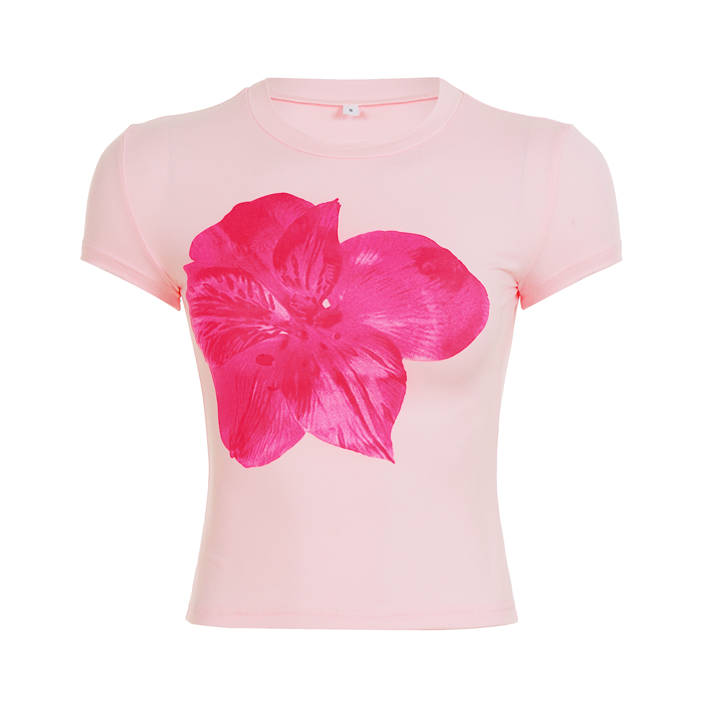 Floral Print Round Neck Short Sleeve Cropped T-Shirt - American Street Style Spicy Girl, Waist-Cinching, Niche INS Aesthetic Floral Print Round Neck Short Sleeve Cropped T-Shirt - American Street Style Spicy Girl, Waist-Cinching, Niche INS Aesthetic