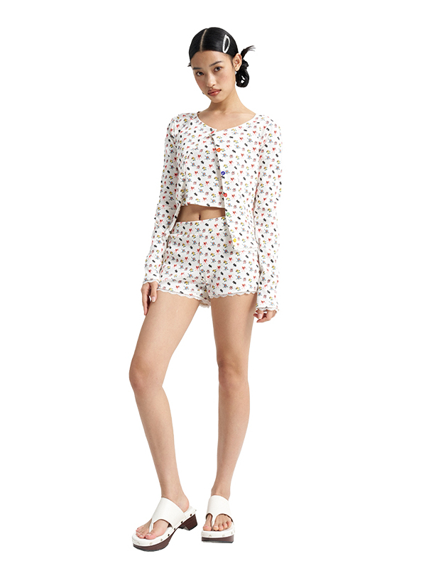 Floral Print Three-Piece Loungewear Set for Women - Trendy Comfortable Outfit - Y2K Style