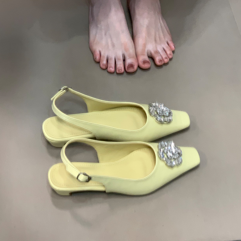 Floral Rhinestone Open-Toe Sandals, Backless Flats with Low Heels, Square Toes, Fairy Style, Summer Fashion, Boho Chic