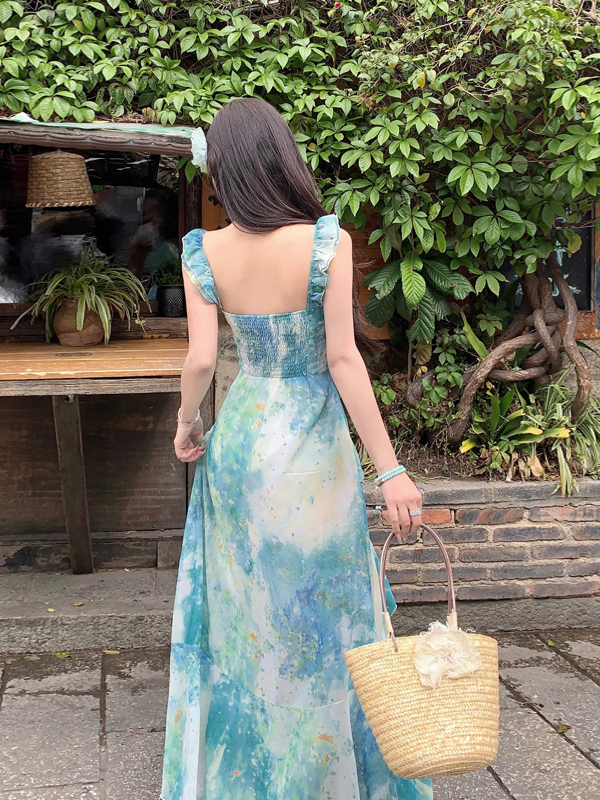 Floral Ruffled Camisole Dress for Women - French-Style Dopamine Print, Summer Ultra-Fairy Seaside Vacation Dress Floral Ruffled Camisole Dress for Women - French-Style Dopamine Print, Summer Ultra-Fairy Seaside Vacation Dress