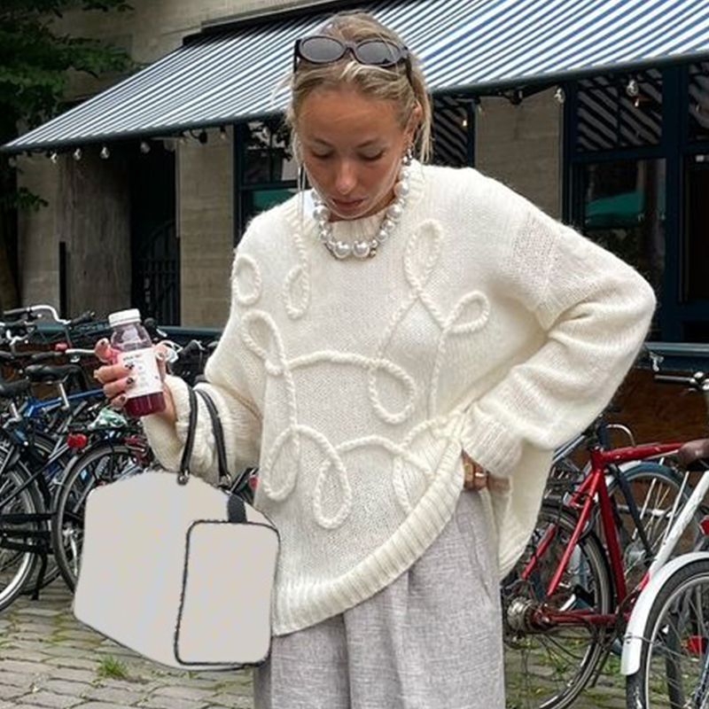 Floral Sheer Long Sleeve Knitted Sweater - Versatile Round Neck Mid-Length Top for Women - Autumn Fashion Essential Floral Sheer Long Sleeve Knitted Sweater - Versatile Round Neck Mid-Length Top for Women - Autumn Fashion Essential