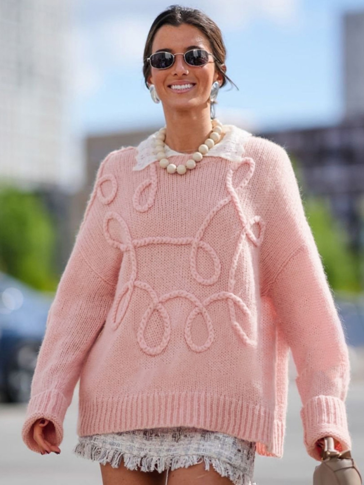 Floral Sheer Long Sleeve Knitted Sweater - Versatile Round Neck Mid-Length Top for Women - Autumn Fashion Essential