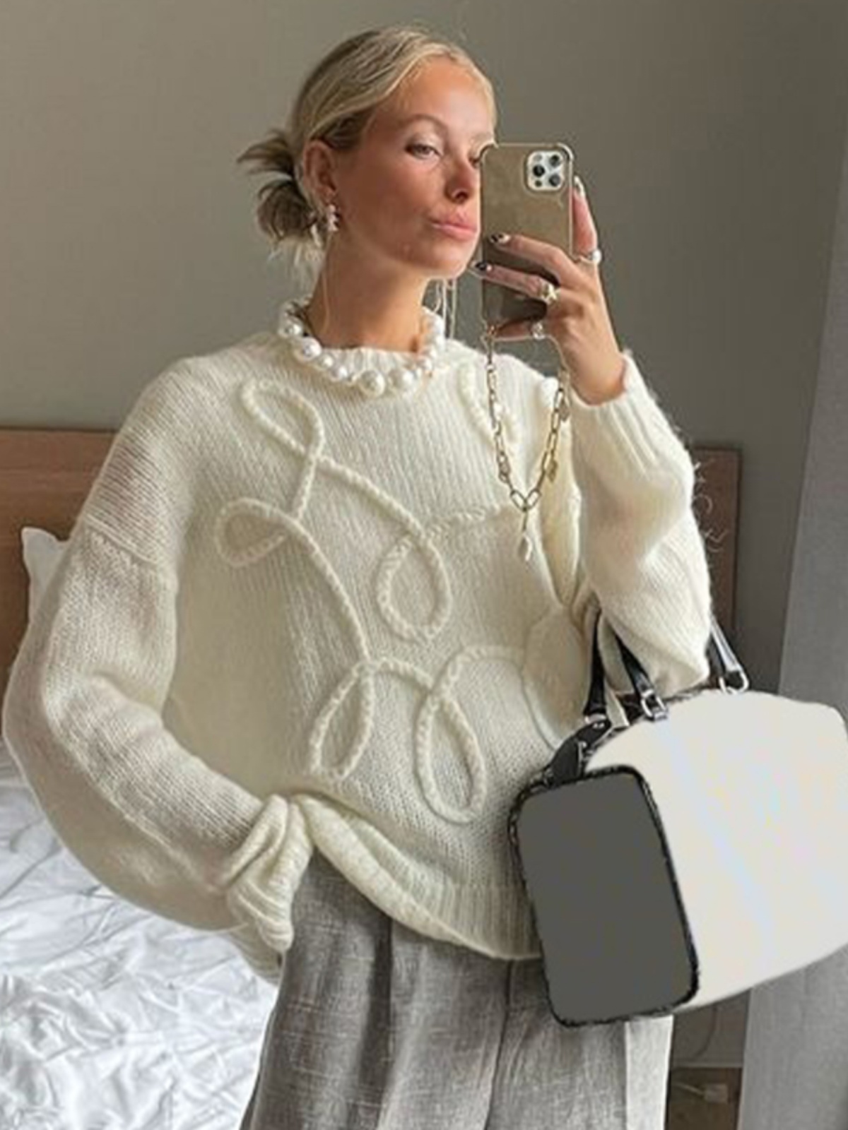 Floral Sheer Long Sleeve Knitted Sweater - Versatile Round Neck Mid-Length Top for Women - Autumn Fashion Essential Floral Sheer Long Sleeve Knitted Sweater - Versatile Round Neck Mid-Length Top for Women - Autumn Fashion Essential
