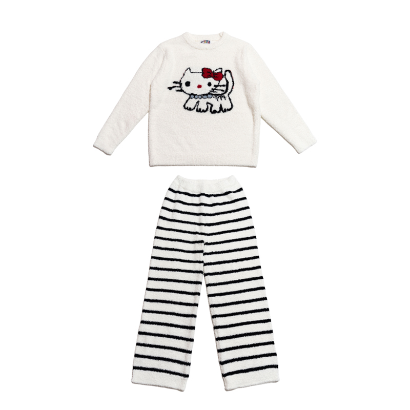 Fluffy Warm Kitty Cat Pajama Set - Skin-Friendly Homewear for Cozy Nights - Perfect for Relaxing in Style