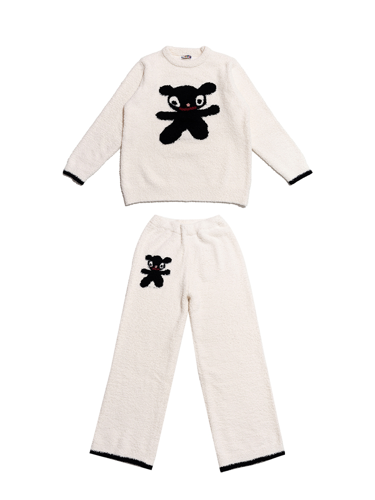 Fluffy Warm Little Black Bear Pajama Set - Cozy Loungewear for Comfort Lovers - Perfect for Relaxing Nights