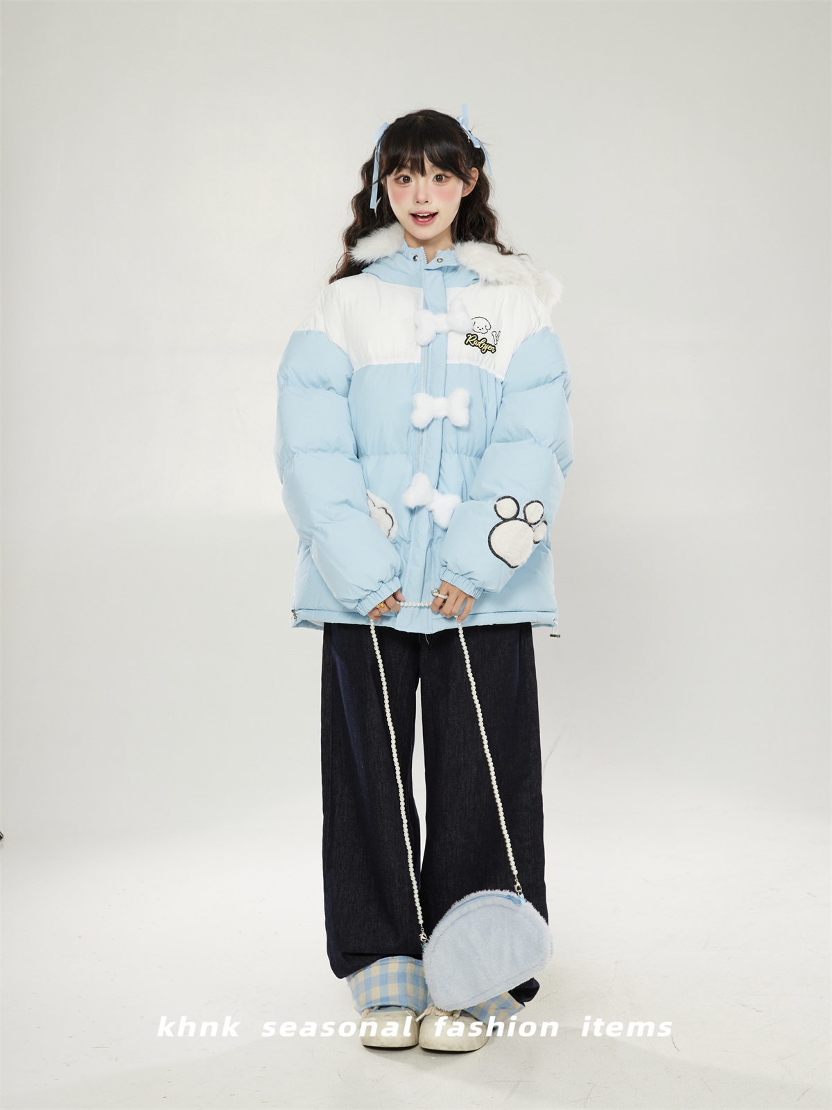 Fluffy Yellow Spliced Fur-Collared Hooded Cotton Coat for Women - Winter Korean Style Cute Trendy Jacket