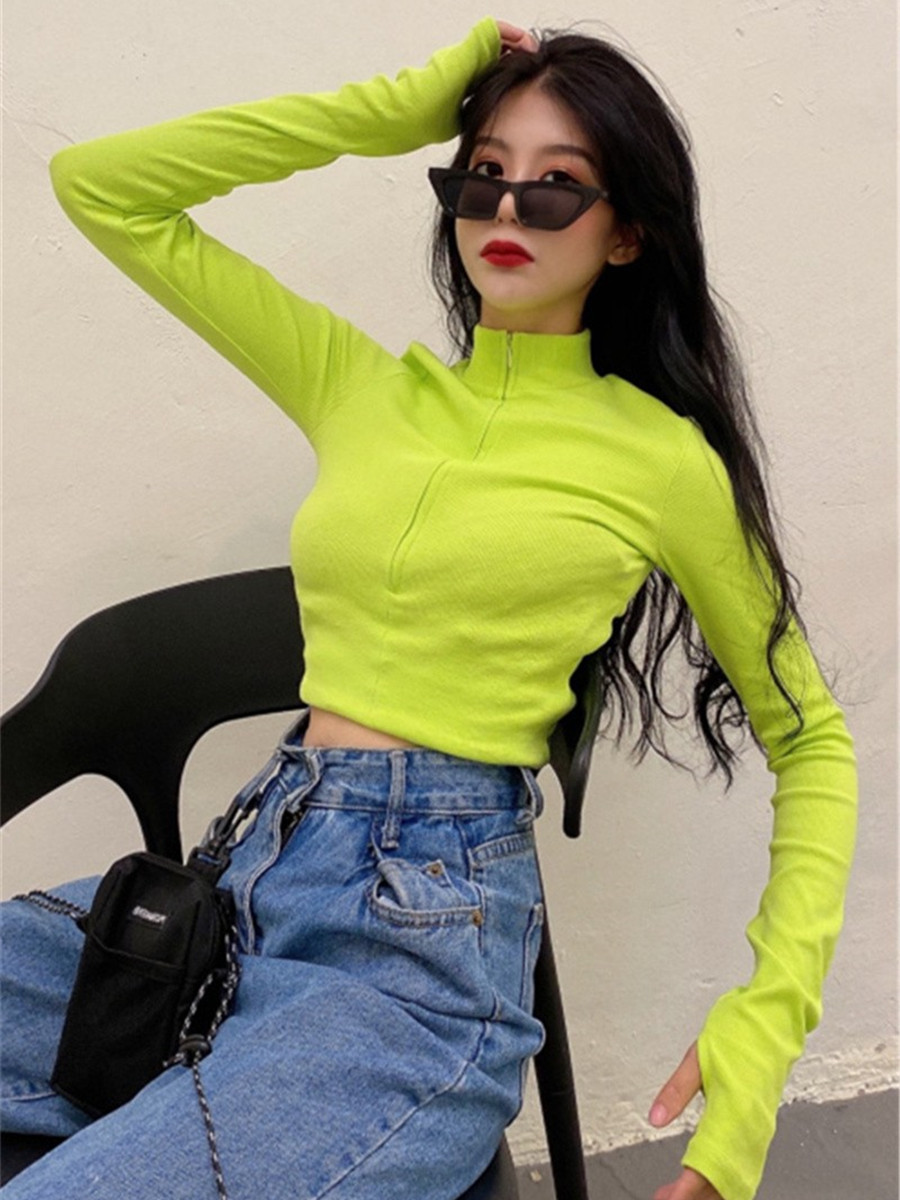 Fluorescent Green Spicy Girl Short Top for Women - European American Style Tight Jazz Stage Performance Outfit