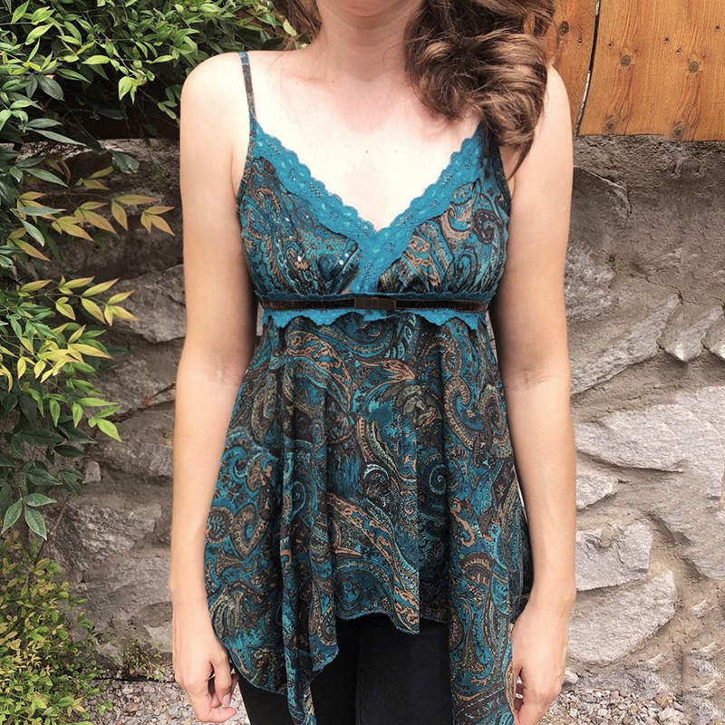 Forest Galaxy Cashew Flower Lace Trim Camisole - Irregular Loose Fit Top for Boho Chic Style Forest Galaxy Cashew Flower Lace Trim Camisole - Irregular Loose Fit Top for Boho Chic Style