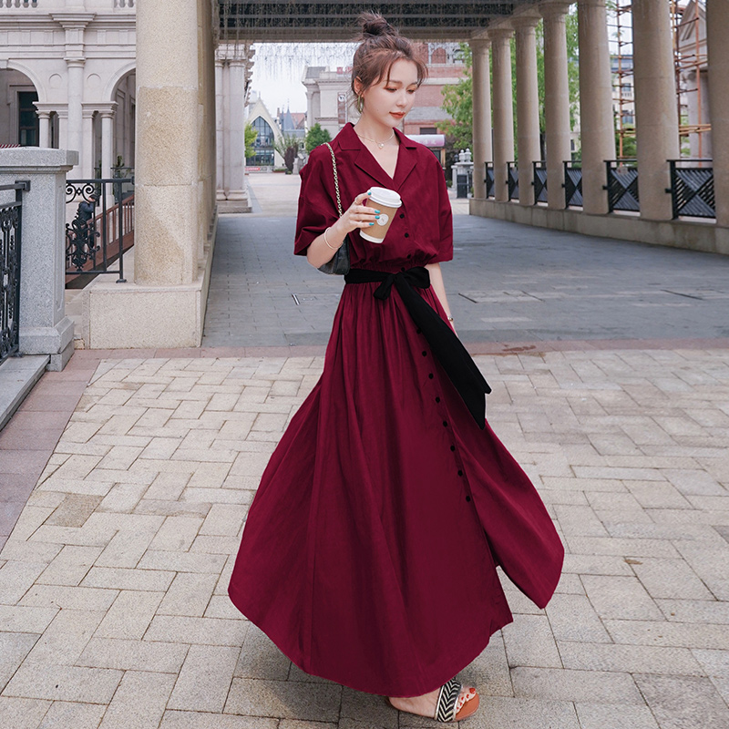 French Hepburn Style Dark Green Shirt Dress for Women - Waist-Cinching, Slimming Chiffon Long Dress, Summer 2025 Collection French Hepburn Style Dark Green Shirt Dress for Women - Waist-Cinching, Slimming Chiffon Long Dress, Summer 2025 Collection