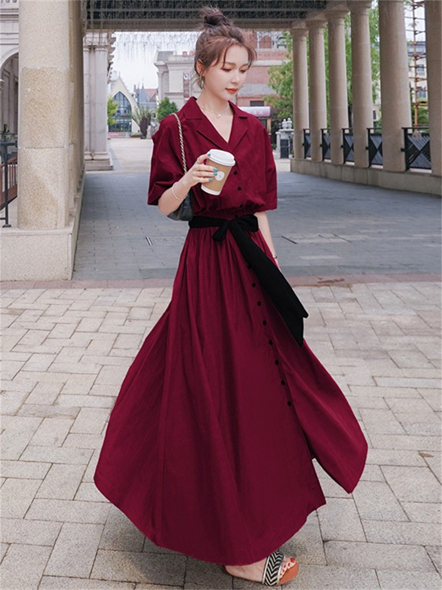 French Hepburn Style Dark Green Shirt Dress for Women - Waist-Cinching, Slimming Chiffon Long Dress, Summer 2025 Collection French Hepburn Style Dark Green Shirt Dress for Women - Waist-Cinching, Slimming Chiffon Long Dress, Summer 2025 Collection