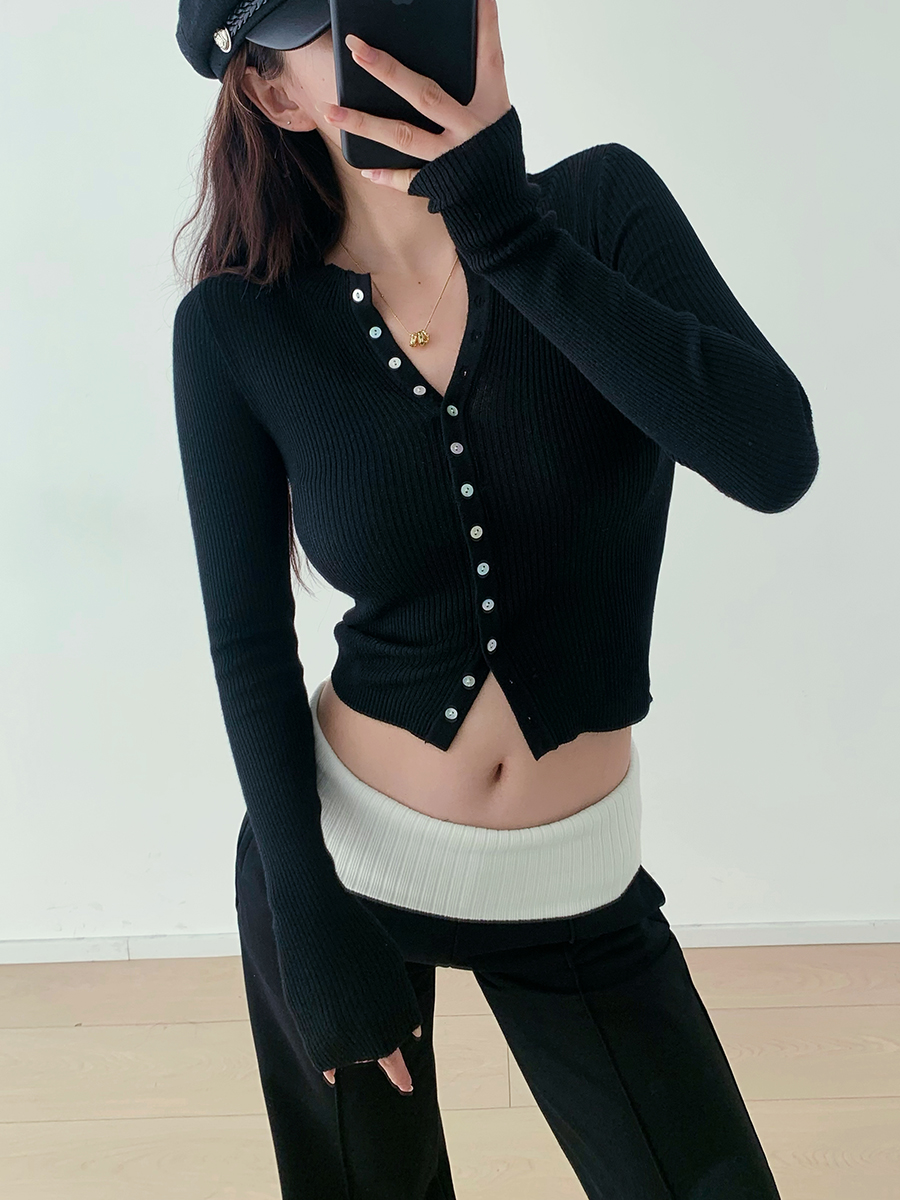 French Minimalist Solid Color Half High Neck Knitted Cardigan Sweater for Women - Sexy Slimming Loose Fit Fashion Essentials